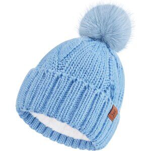 Warm Acrylic Women's Pom Pom Winter Hat with Fleece Lining - One Size Fits Most